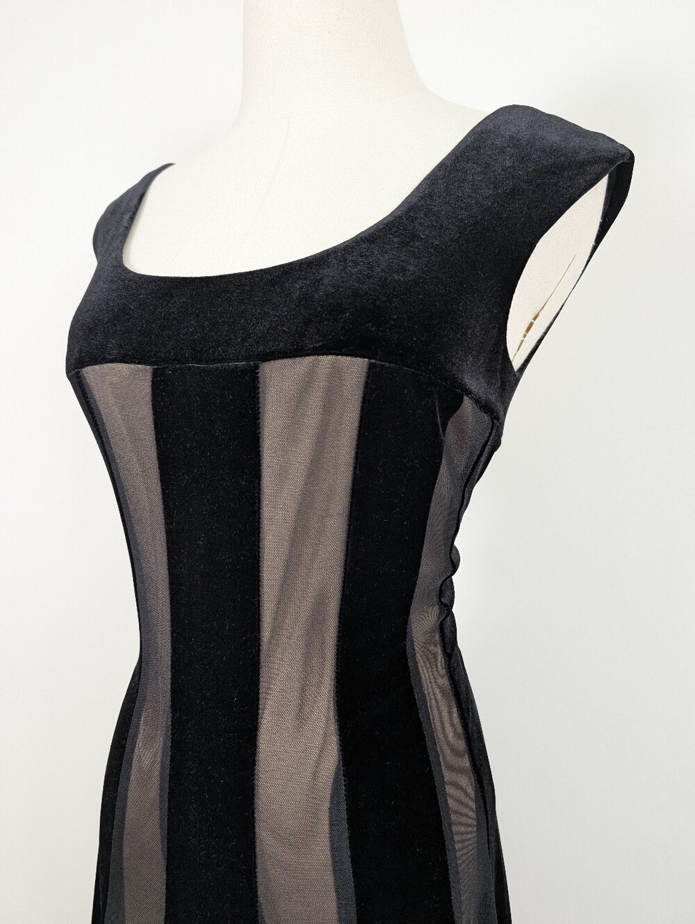 Y2K Connected Velvet Mesh Mini Dress Size 6 Black Gold (y) - Picture 5 of 11
